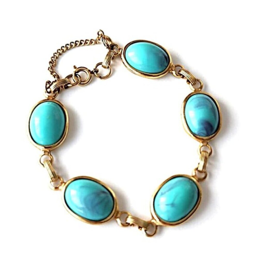 Faux turquoise gold tone bracelet
